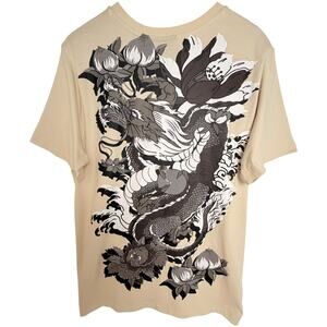Rebel Vengeance Men's Large Cream Dragon Floral Graphic T-Shirt NWT